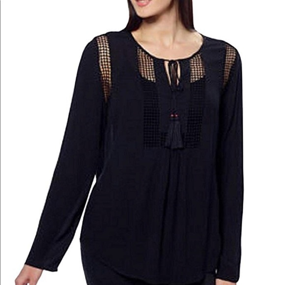 Joseph A. Tops - Black Boho Top w/Crochet Detail Joseph A. Tops - Black Boho Top w/Crochet Detail